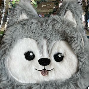 Justice sequin mini husky/wolf/dog backpack.